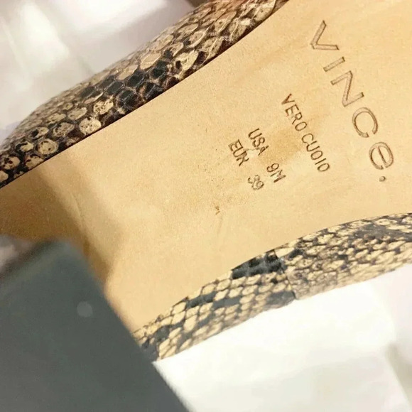 Vince Size 9 Snake Print Leather Heath Cross Strap Block Heel Mule in Senegal  - Picture 6 of 6